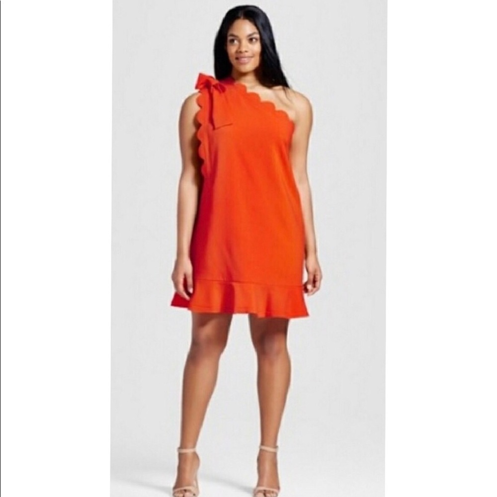 One Shoulder Bow and Scallop Trim Dress